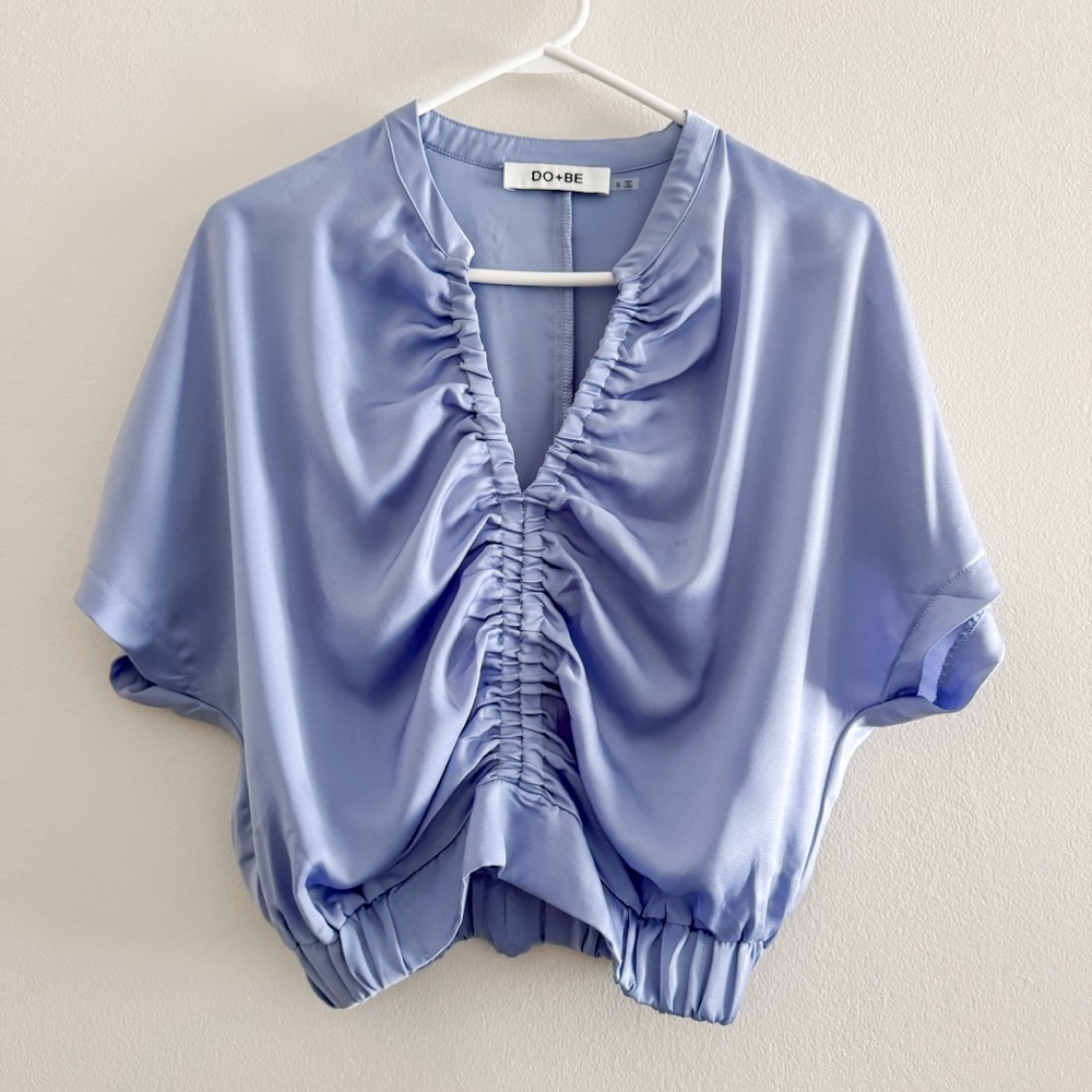 Do+Be Blue Bubble Short Sleeve Crop Top